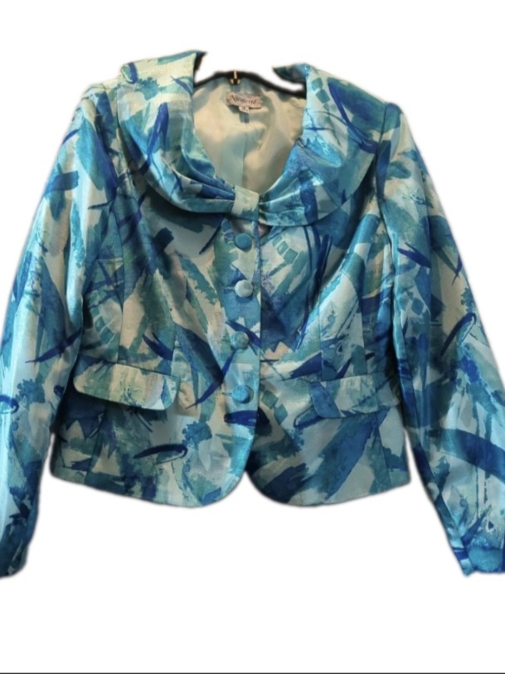 Nicolette Blue & Teal Abstract Print Blazer Women's Size 12 Fully Lined